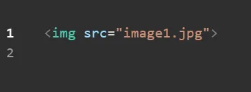 HTML code snippet showing an image element with the source file "image1.jpg" on a dark background.