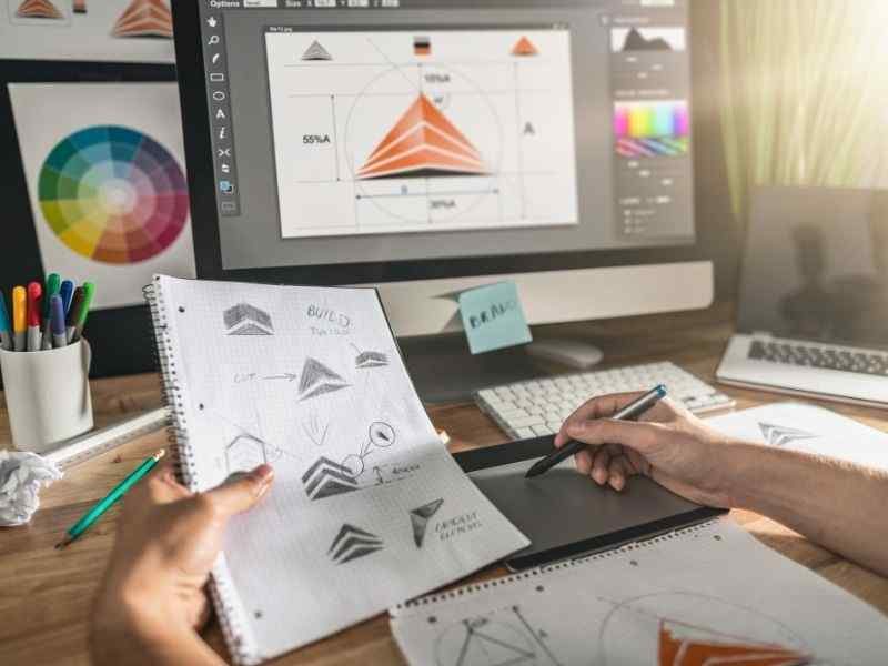 Image 14 A Person Designing And Creating 3D Graphics On His Desktop PC With Help Of His Hand Drawn Designs